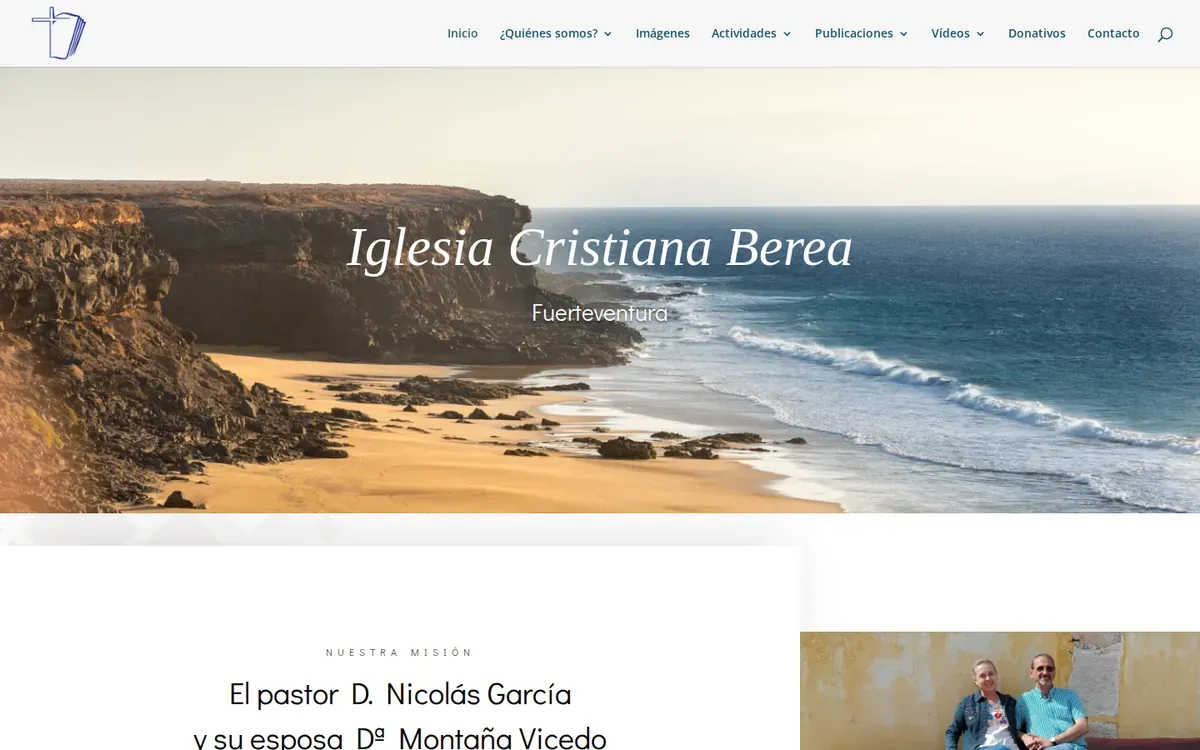 Portada de la web de la Iglesia Cristiana Berea con la costa de Fuerteventura